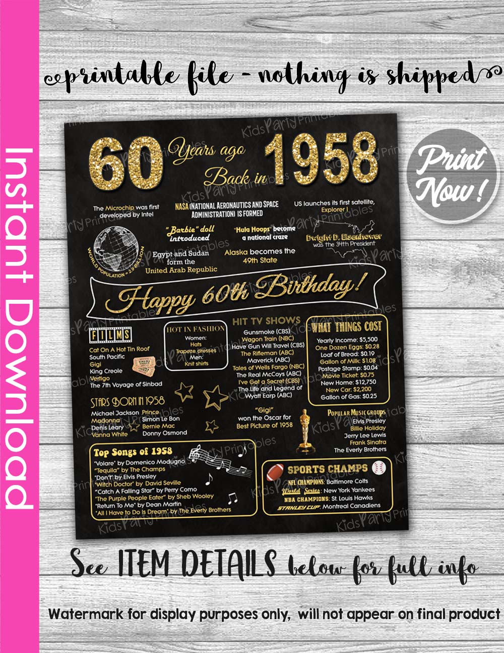 60th Birthday Gift, 60th Birthday Gifts for Women, Printable 60th Birt | Kids Party Printables | Invitations, Chalkboard Signs, Party Supplies 60th-birthday-gift-60th-birthday-gifts-for-women-printable-60th-birt-kids-party-printables-invitations-chalkboard-signs-party-supplies