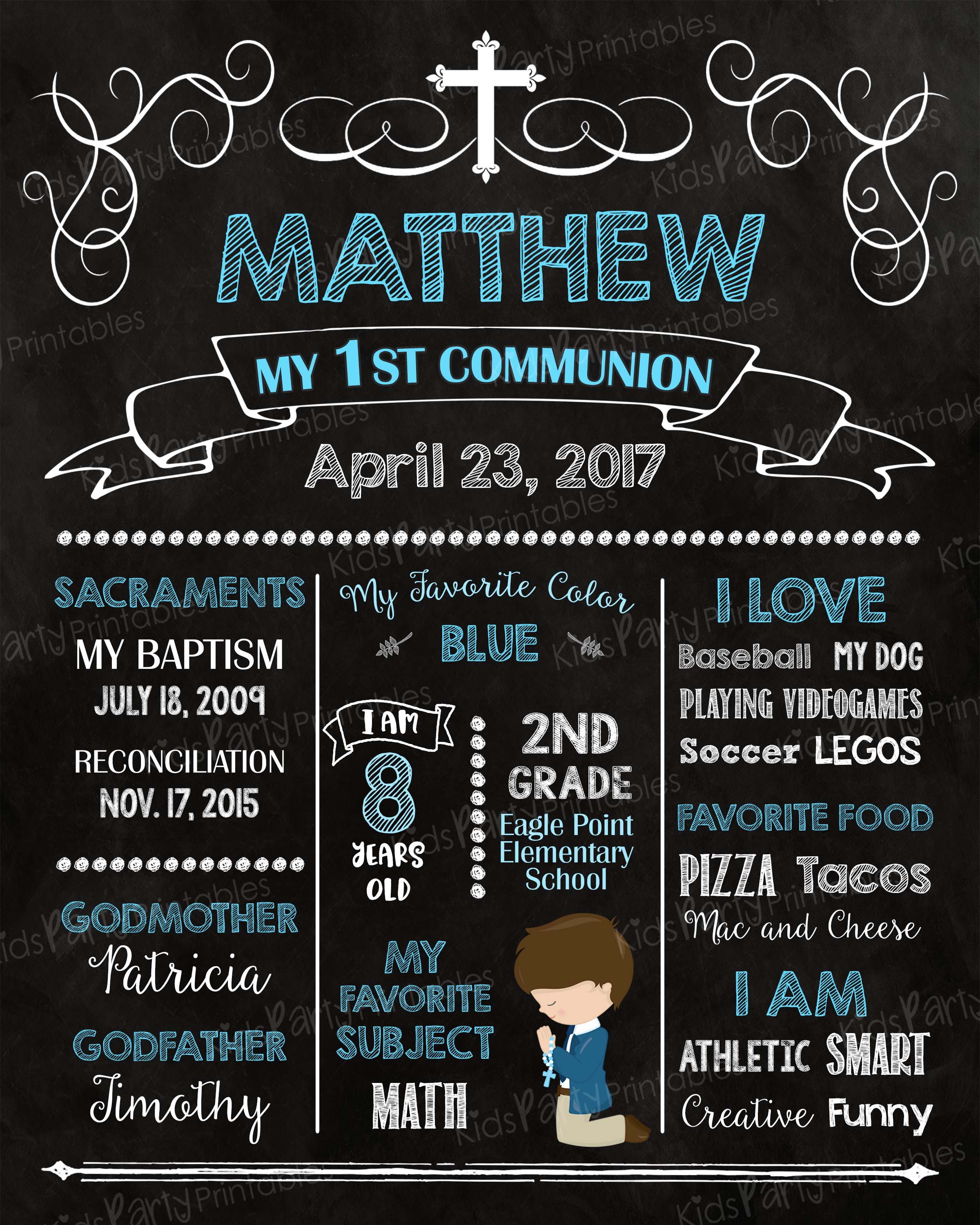 First Communion Chalkboard Sign, First Communion Boy Sign PRINTABLE, F ...