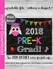 PRE-K Graduation Sign 2018 INSTANT DOWNLOAD, Last Day of School Sign Preschool Chalkboard Printable, Pink Girl Grad School Teacher 8x10 Owl